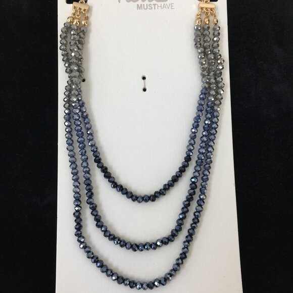 Iam Must Have Iridescent Blue and Gray Bead 3-Strand Layered Necklace NWT - Picture 1 of 5